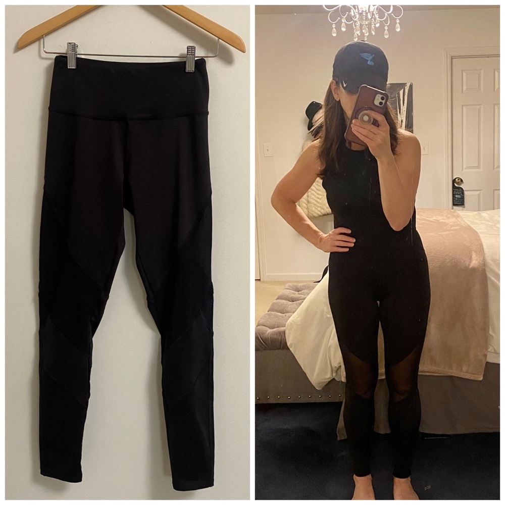 Forever 21 Black High-Rise Mesh Panel Yoga Pants Leggings SMALL